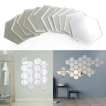 Hexagonal Acrylic Mirror Wall Decals | Self-Adhesive Gold and Silver Acrylic Mosaic Tiles | Removable DIY Home Decor Stickers
