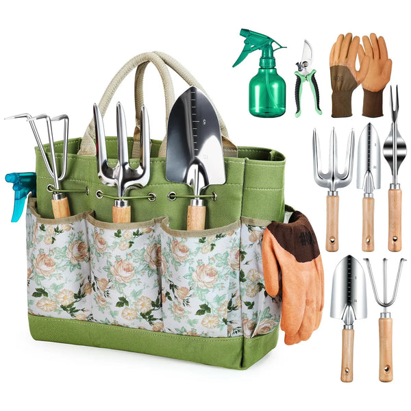 Garden Hand Tool Set with Tote Bag
