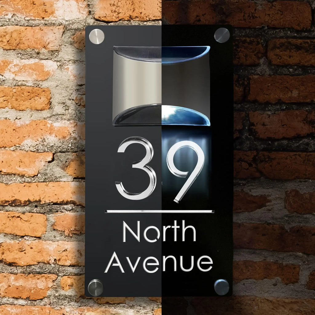 Modern Personalized Custom Solar Outdoor Light House Number Sign Laser Cut Acrylic Address Name Plaque 3D LED Yard Gift Plate