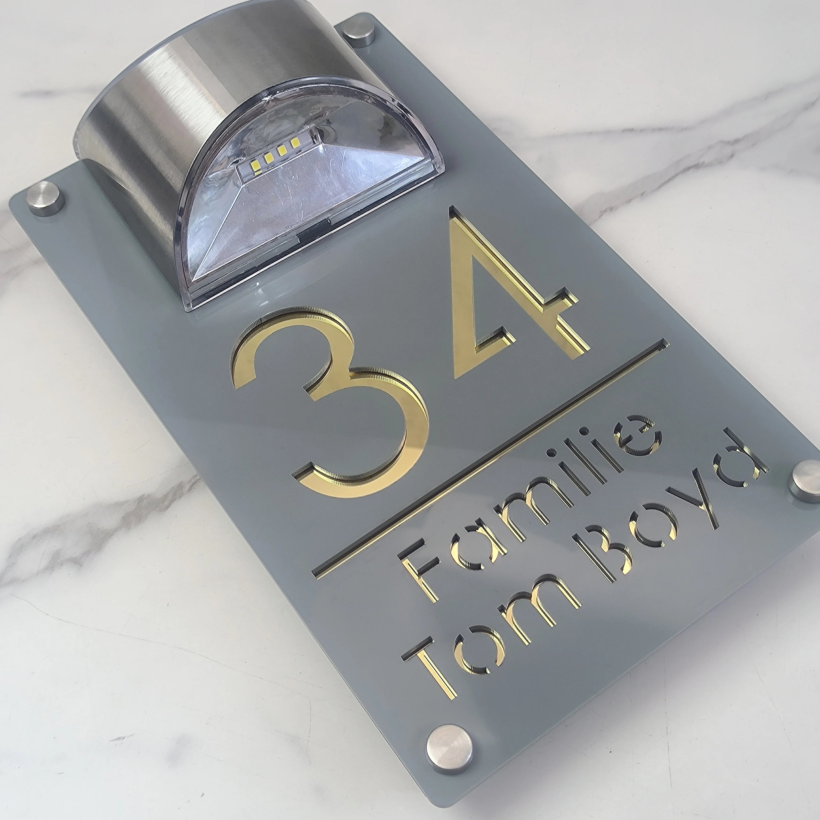 Modern Personalized Custom Solar Outdoor Light House Number Sign Laser Cut Acrylic Address Name Plaque 3D LED Yard Gift Plate