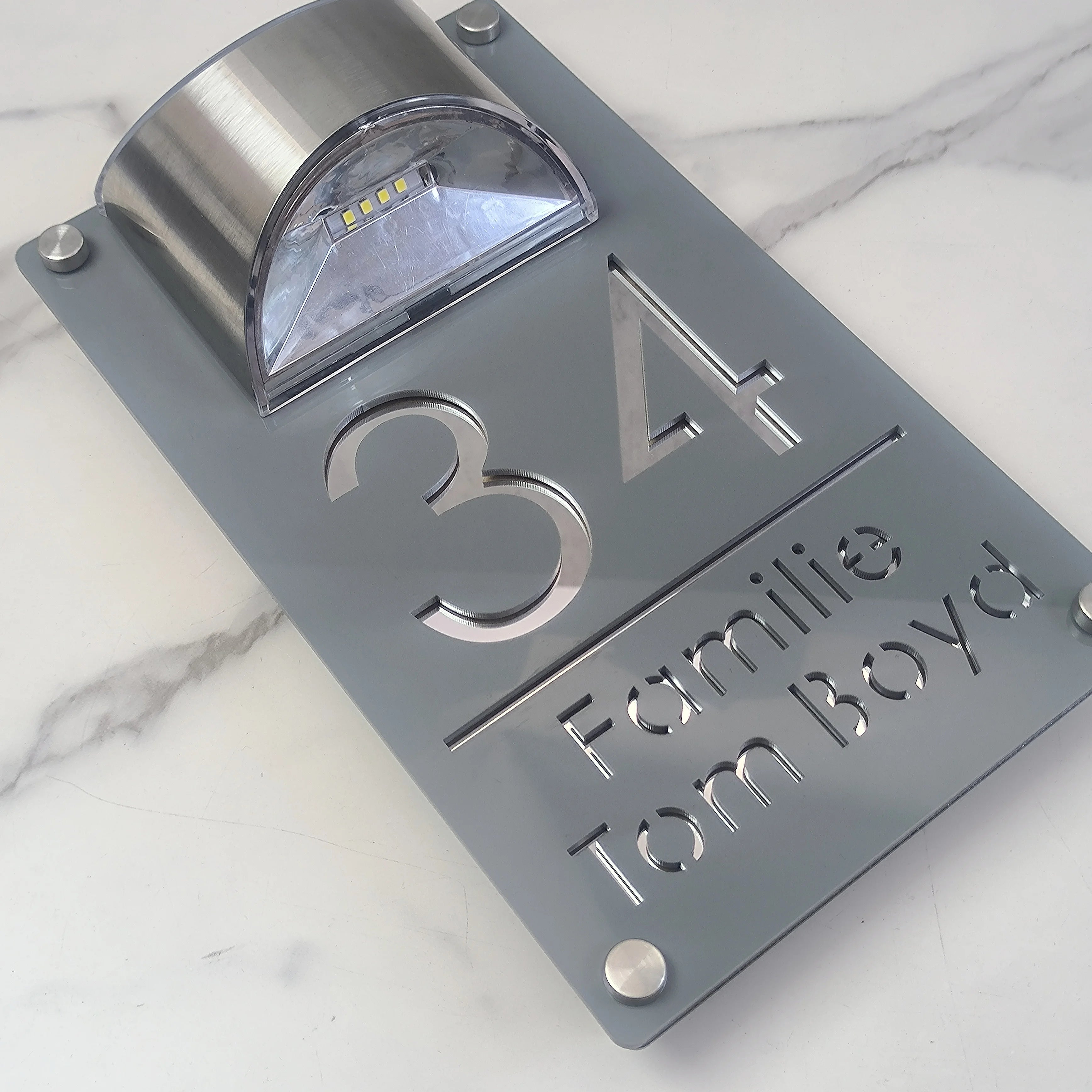 Modern Personalized Custom Solar Outdoor Light House Number Sign Laser Cut Acrylic Address Name Plaque 3D LED Yard Gift Plate