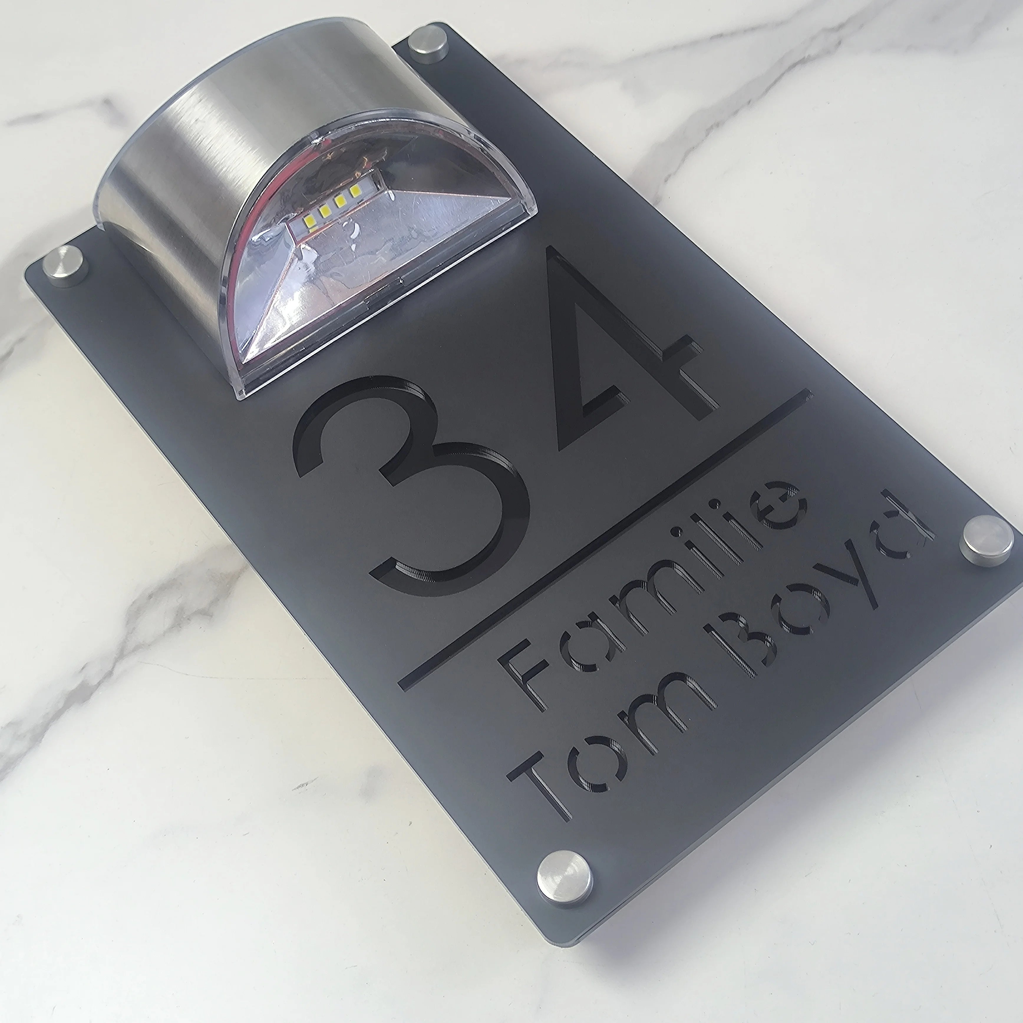 Modern Personalized Custom Solar Outdoor Light House Number Sign Laser Cut Acrylic Address Name Plaque 3D LED Yard Gift Plate
