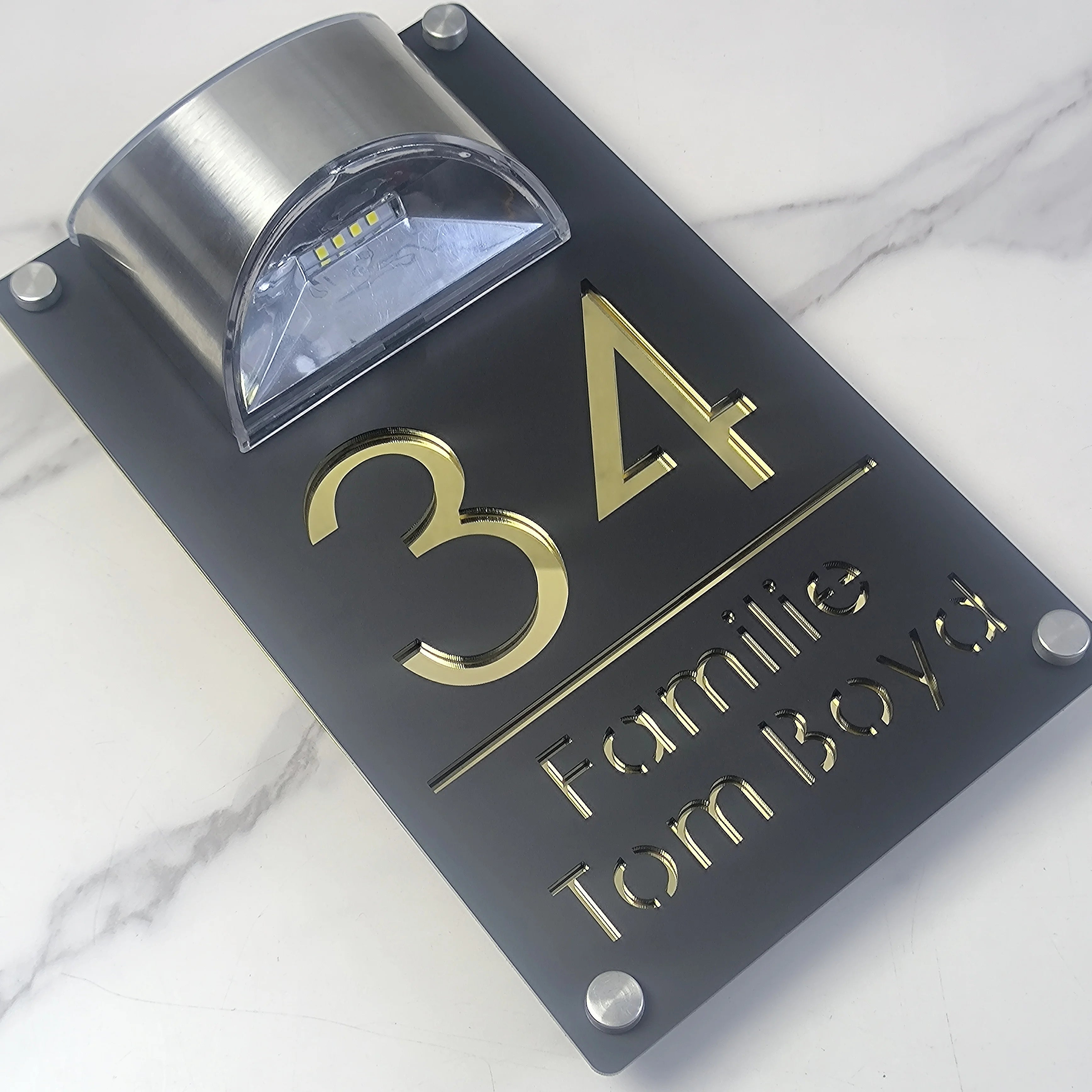 Modern Personalized Custom Solar Outdoor Light House Number Sign Laser Cut Acrylic Address Name Plaque 3D LED Yard Gift Plate