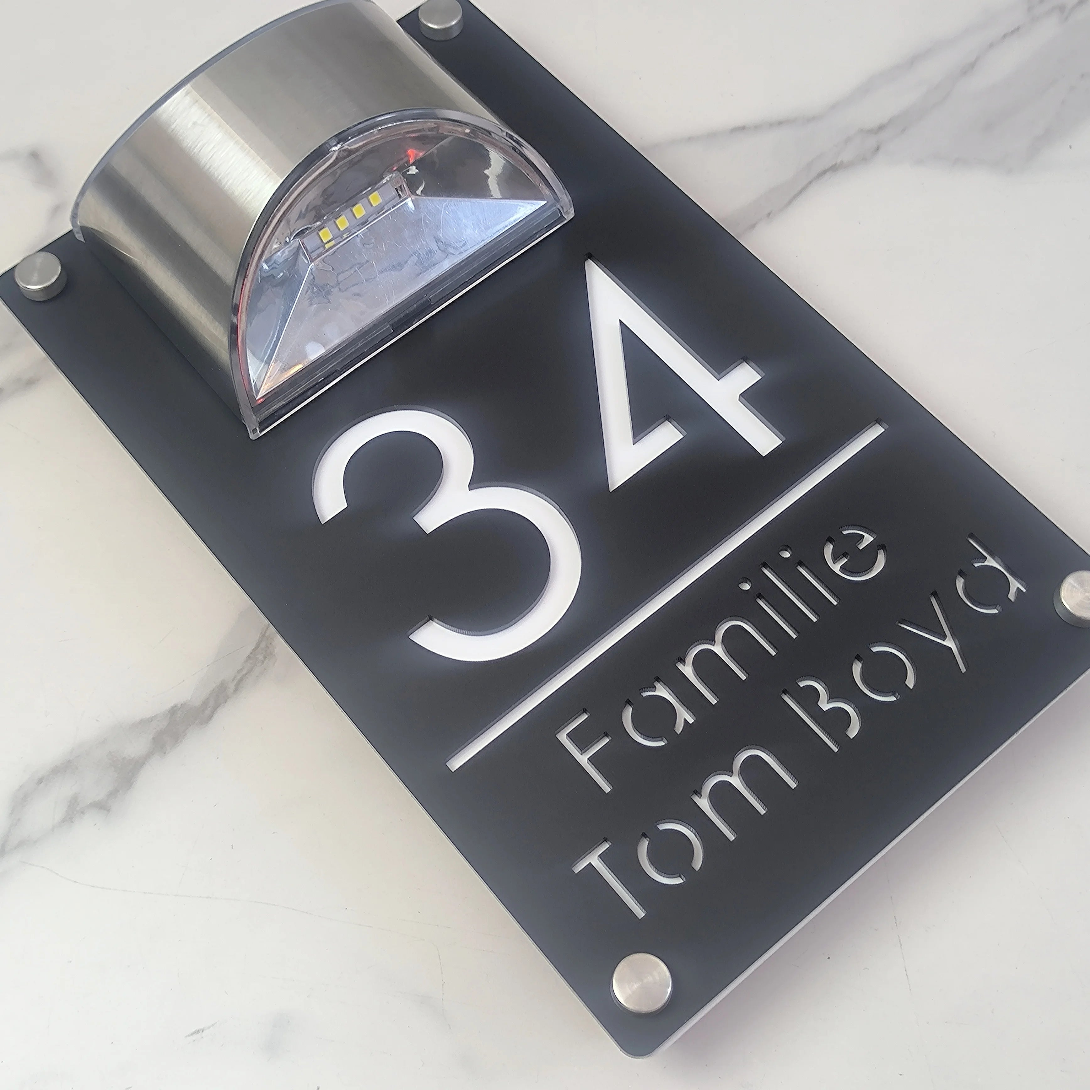 Modern Personalized Custom Solar Outdoor Light House Number Sign Laser Cut Acrylic Address Name Plaque 3D LED Yard Gift Plate