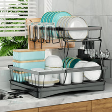 2 Tier Steel Dish Rack with Drainboard