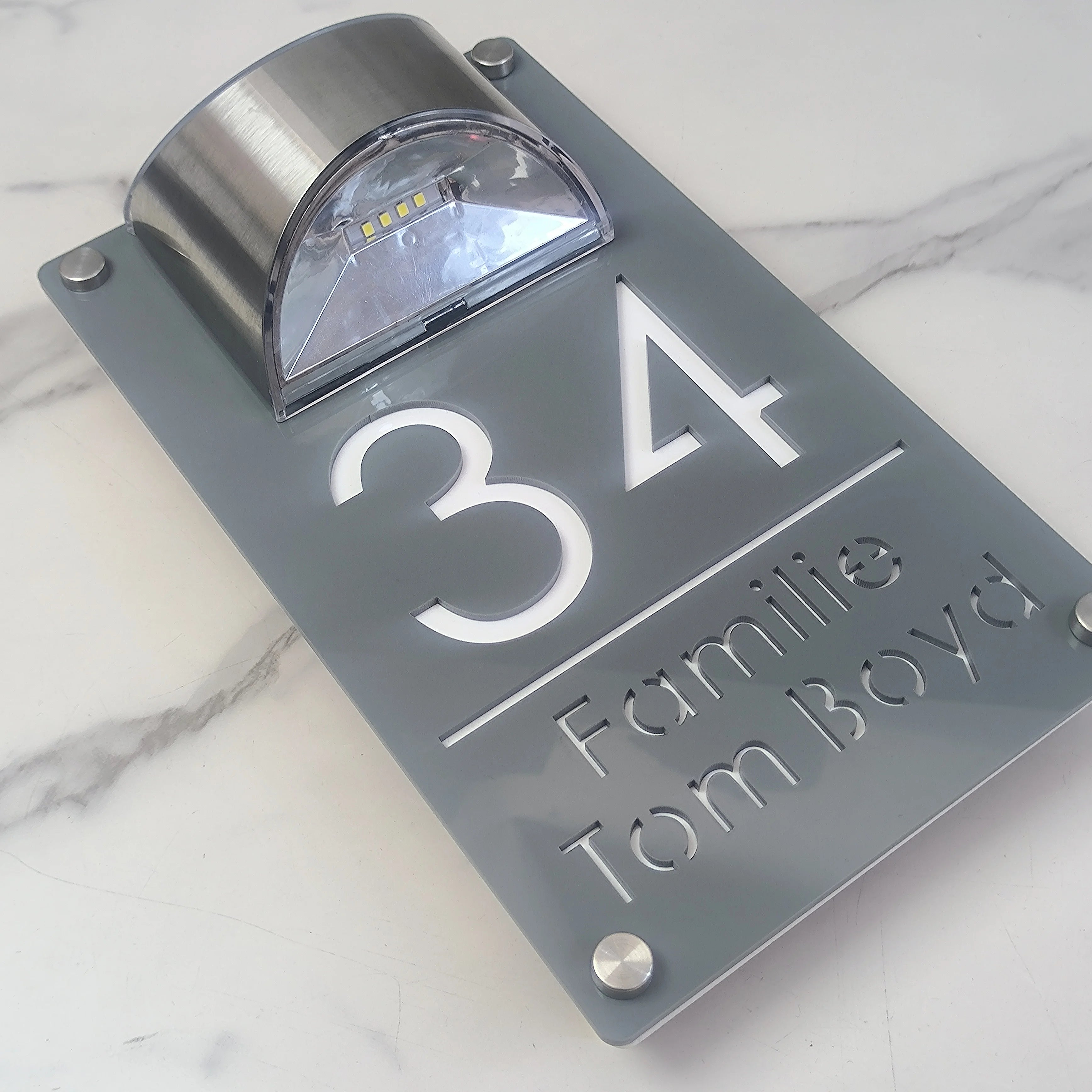 Modern Personalized Custom Solar Outdoor Light House Number Sign Laser Cut Acrylic Address Name Plaque 3D LED Yard Gift Plate