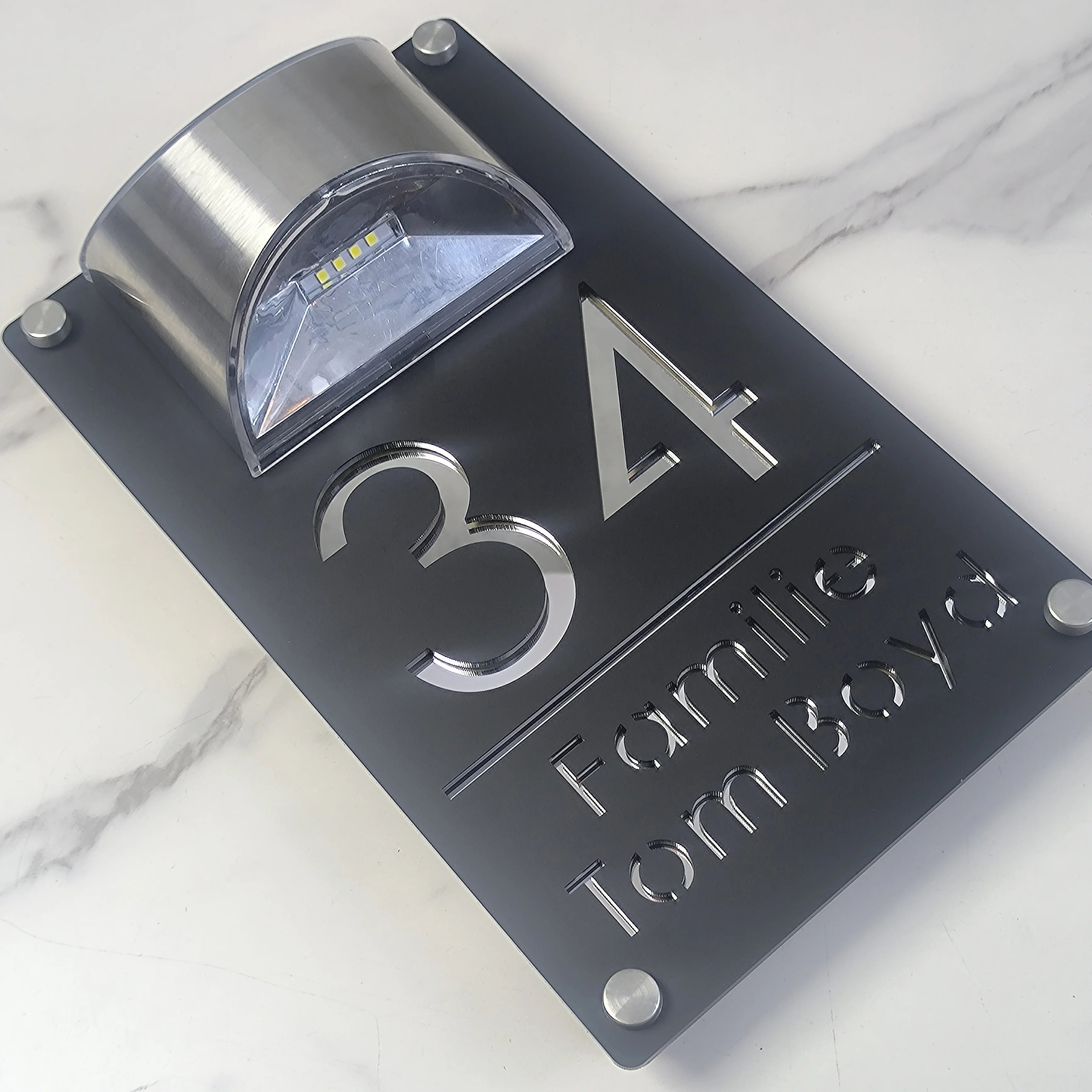 Modern Personalized Custom Solar Outdoor Light House Number Sign Laser Cut Acrylic Address Name Plaque 3D LED Yard Gift Plate