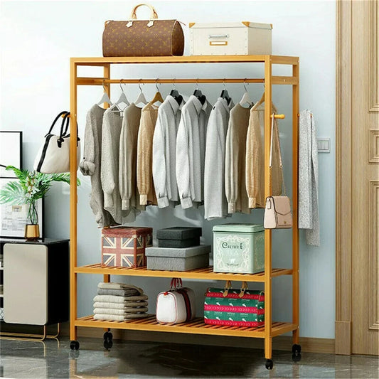 Bamboo Garment Rack with Wheels